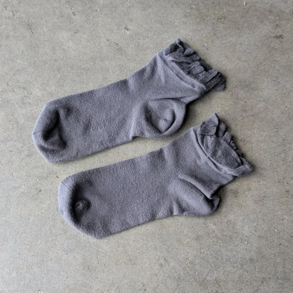 Anthropologie Lemon Adela Ruffle Sock Set of 3 Gray Lavender Orange